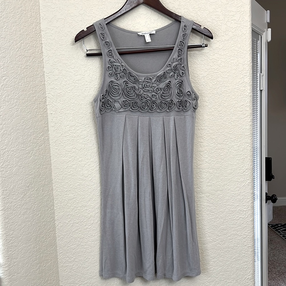 Steilmann Womens size 6 FLORAL Gray knit sleeveless Dress European Fashion